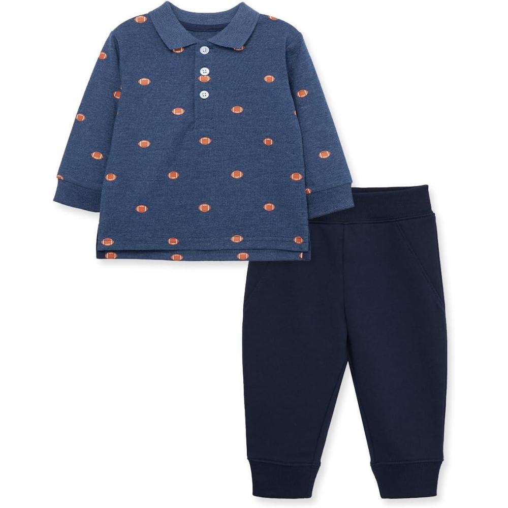 imageLittle Me Clothes for Baby Boys Long Sleeve Polo Shirt and Pant Sets 12 Months  4TFootball Blue