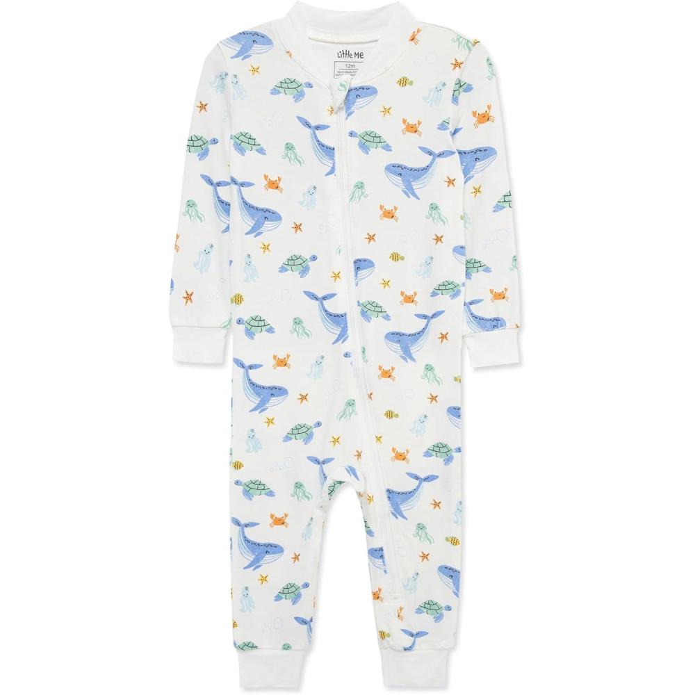 imageLittle Me Clothes for Baby Boys Zip Front Pajama Footie 1224 MonthsMarshmallow