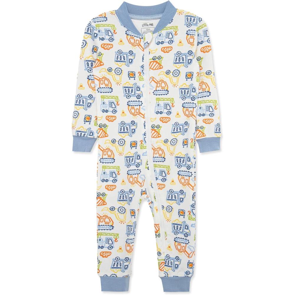 imageLittle Me Clothes for Baby Boys Zip Front Pajama Footie 1224 MonthsMarshmallowPlacid Blue