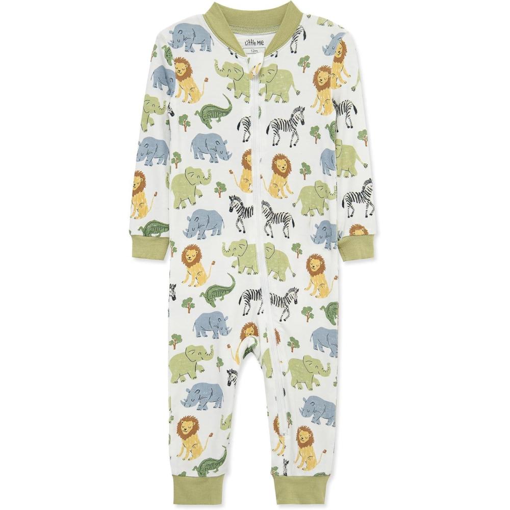 imageLittle Me Clothes for Baby Boys Zip Front Pajama Footie 1224 MonthsMarshmallowTarragon