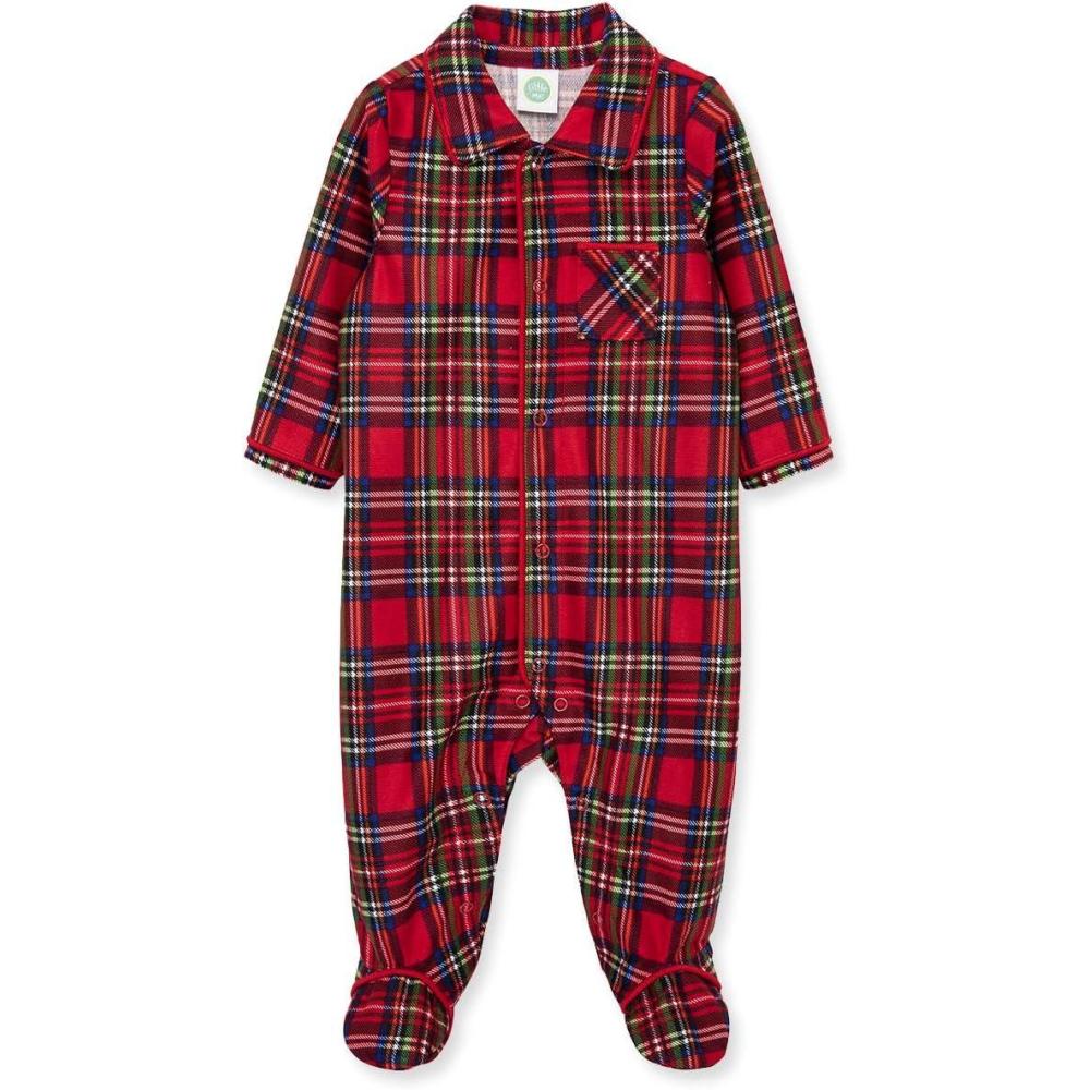 imageLittle Me Clothes for Baby Boys and Girls Christmas Matching Plaid Pajamas and Nightgowns 3 Months up to Girls 10Xmas Holiday Christmas Plaid Footie Sleeper Boys