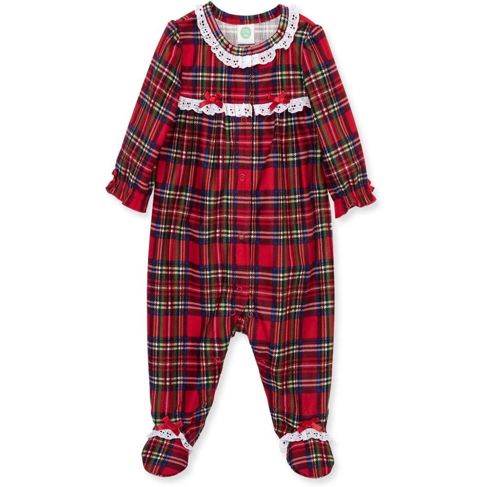 imageLittle Me Clothes for Baby Boys and Girls Christmas Matching Plaid Pajamas and Nightgowns 3 Months up to Girls 10Xmas Holiday Christmas Plaid Footie Sleeper Girls
