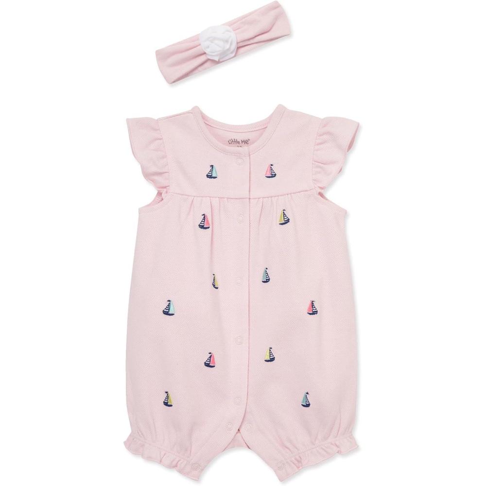 imageLittle Me Clothes for Baby Girls 100 Cotton Romper and Headband Set 312 MonthsBarely PinkMulti