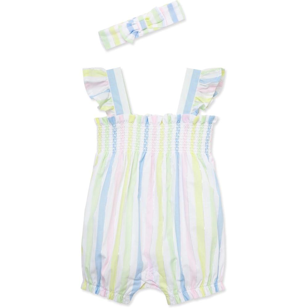 imageLittle Me Clothes for Baby Girls 100 Cotton Woven Bubble Romper and Headband Set 3 to 12 MonthsCandy WhiteMulti