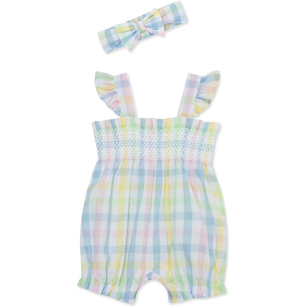imageLittle Me Clothes for Baby Girls 100 Cotton Woven Bubble Romper and Headband Set 3 to 12 MonthsMulticolored