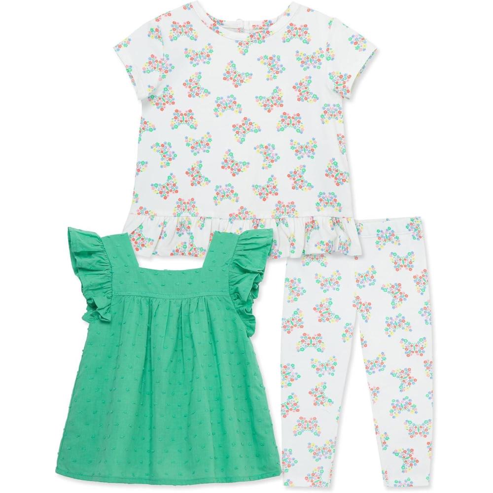 imageLittle Me Clothes for Baby Girls 3Piece Tunic and Pant Play Sets 12 Months 4 ToddlerIvory Print