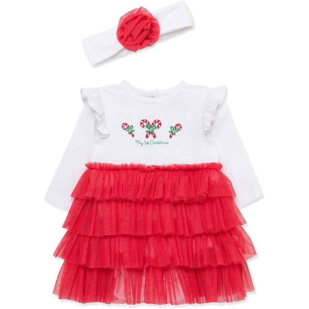 imageLittle Me Clothes for Baby Girls Holiday Bodysuit and Dress Set 3 Months 12 MonthsCandy White