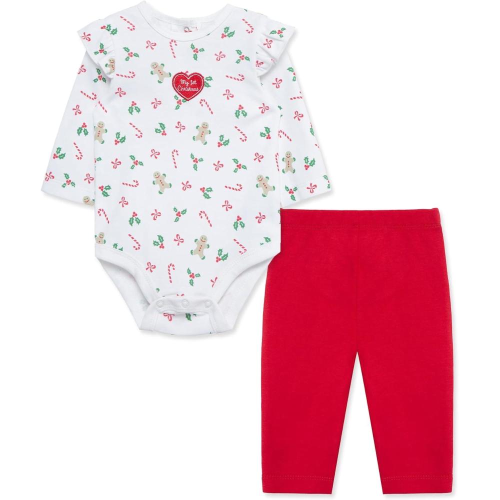 imageLittle Me Clothes for Baby Girls Holiday Bodysuit and Dress Set 3 Months 12 MonthsChristmas Red Holiday