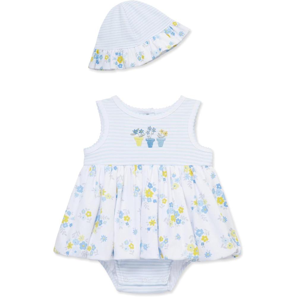 imageLittle Me Clothes for Baby Girls Popover Bodysuit Dress and Hat Set 312 MonthsNantucket Breeze