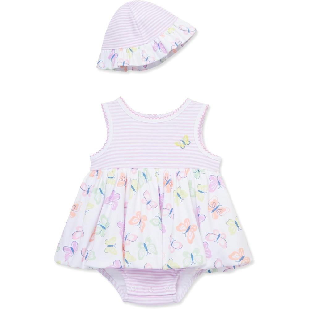 imageLittle Me Clothes for Baby Girls Popover Bodysuit Dress and Hat Set 312 MonthsOrchid BouquetMulti