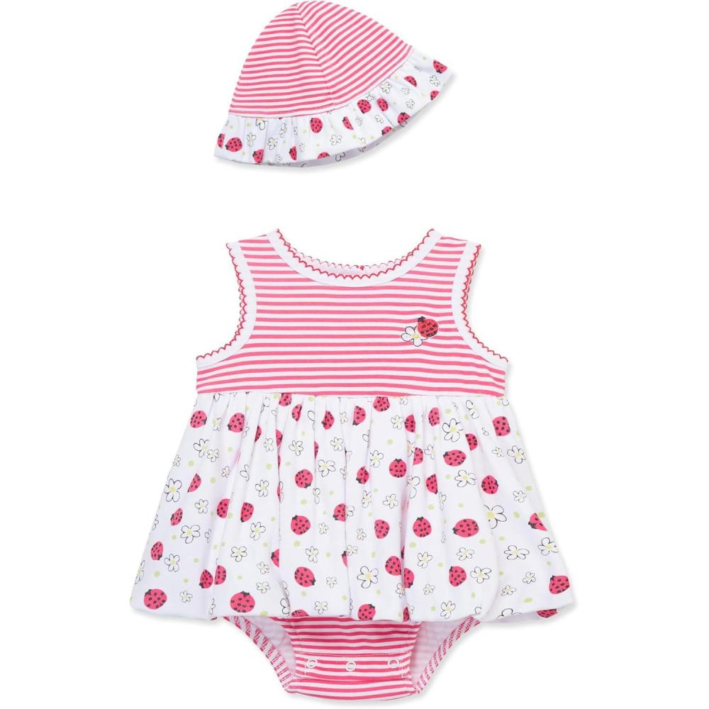 imageLittle Me Clothes for Baby Girls Popover Bodysuit Dress and Hat Set 312 MonthsRouge RedWhite
