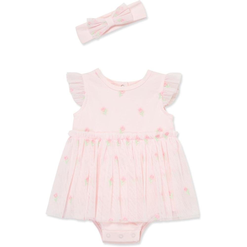 imageLittle Me Clothes for Baby Girls Popover Bodysuit Dress and Headband Set 312 MonthsBarely Pink