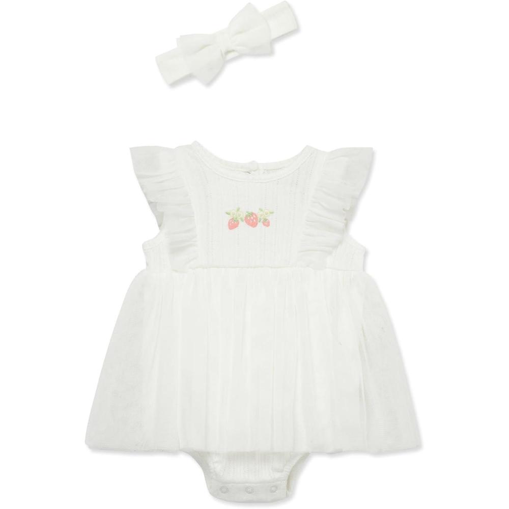 imageLittle Me Clothes for Baby Girls Popover Bodysuit Dress and Headband Set 312 MonthsMarshmallow