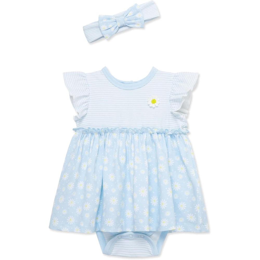 imageLittle Me Clothes for Baby Girls Popover Bodysuit Dress and Headband Set 312 MonthsNantucket BreezeMulti