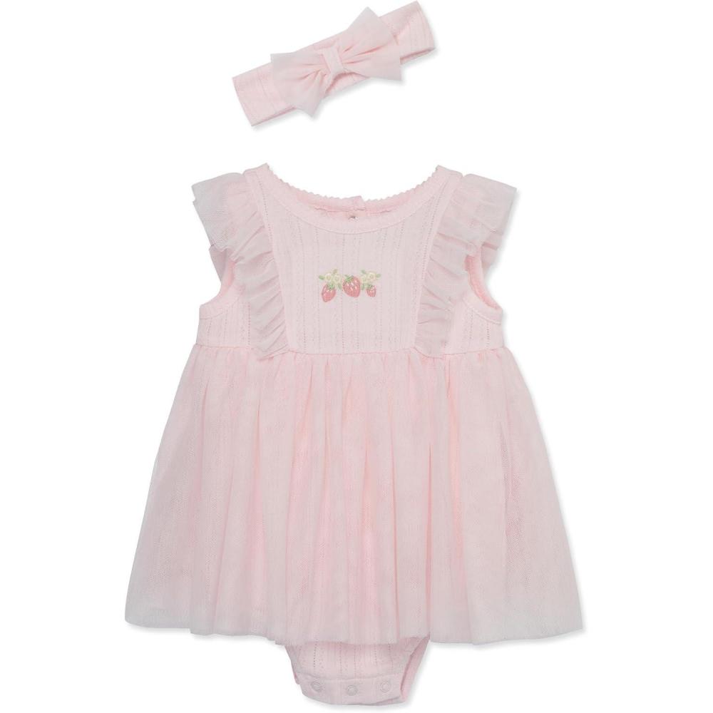 imageLittle Me Clothes for Baby Girls Popover Bodysuit Dress and Headband Set 312 MonthsPink Strawberry