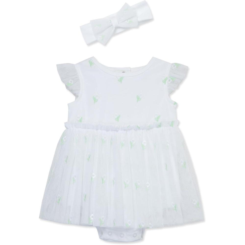 imageLittle Me Clothes for Baby Girls Popover Bodysuit Dress and Headband Set 312 MonthsWhite
