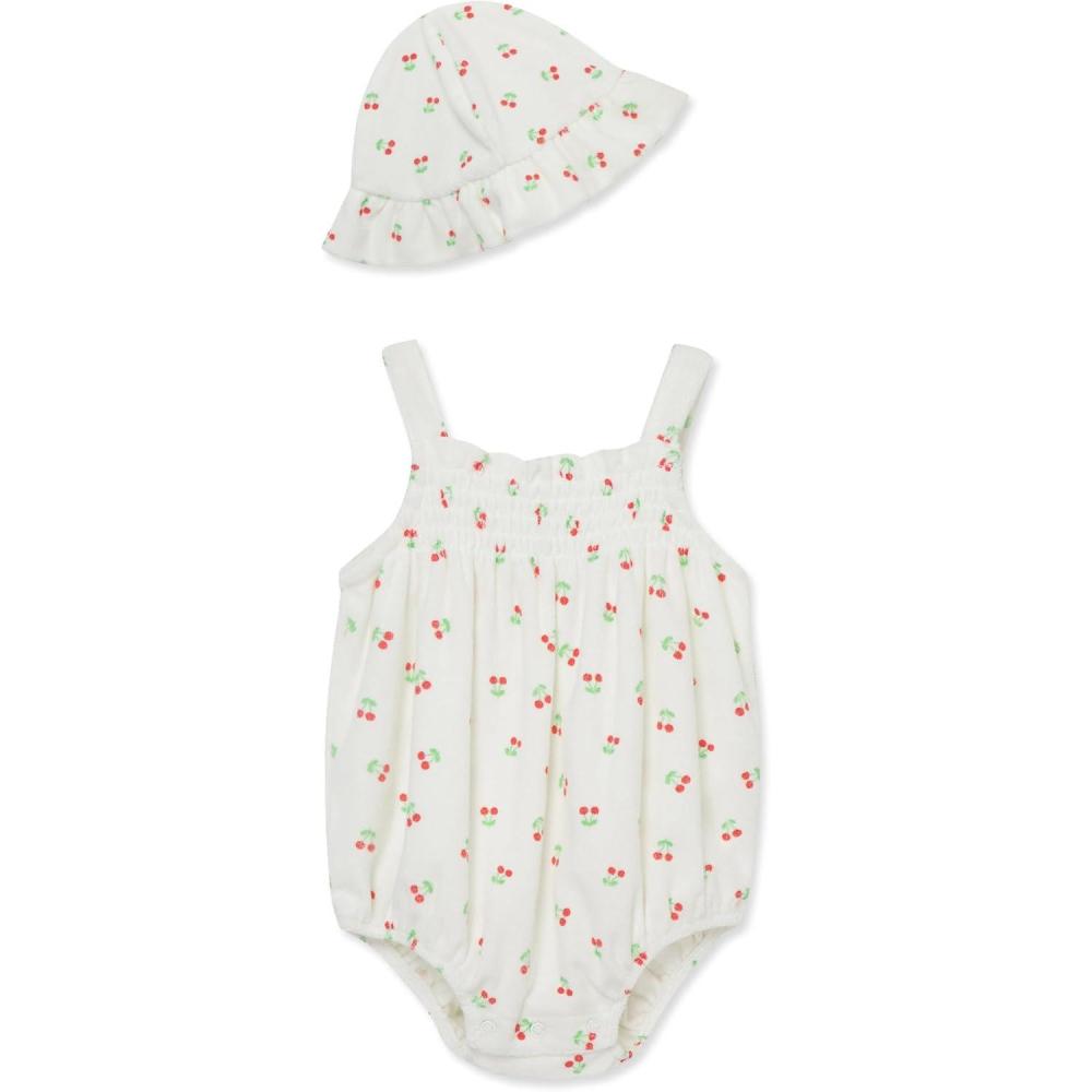 imageLittle Me Clothes for Baby Girls Terry Bubble Romper and Hat Set 3 to 12 MonthsMarsmallowMulti