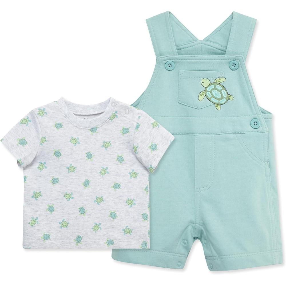 imageLittle Me babyboys 2piece Tee Shirt and Shortall SetAquiferPale Grey