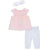 Little Me Baby Girls’ 3-Piece Tunic, Pant and Headband Set, 3-24 Months(White/Pink)