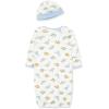 Little Me Clothes for Baby Boys’ 2-Piece Nightgown and Cap Set 100% Cotton with Elastic Bottom, Baby Essentials, 0-3 Months(Ivory Multi)