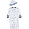 Little Me Clothes for Baby Boys’ 2-Piece Nightgown and Cap Set 100% Cotton with Elastic Bottom, Baby Essentials, 0-3 Months(White Print Puppy)