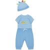 Little Me Clothes for Baby Boys’ Bodysuit, Pant and Hat Set, 3 Months – 12 Months(Blue Dinos)