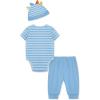 Little Me Clothes for Baby Boys’ Bodysuit, Pant and Hat Set, 3 Months – 12 Months(Blue Dinos)
