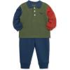 Little Me Clothes for Baby Boys’ Long Sleeve Polo Shirt and Pant Sets, 12 Months – 4T(Green/Blue)