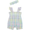 Little Me Clothes for Baby Girls’ 100% Cotton Woven Bubble Romper and Headband Set, 3 to 12 Months(Multicolored)