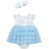 Little Me Clothes for Baby Girls’ Popover Bodysuit Dress and Headband Set, 3-12 Months(Ice Water/Bright White)