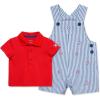 Little Me Baby Boy Shortall Set – 2-Piece, Tee Shirt and Overall Shorts, Cute and Comfy Outfits(High Risk Red/Blue Quartz)