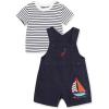 Little Me Baby Boy Shortall Set – 2-Piece, Tee Shirt and Overall Shorts, Cute and Comfy Outfits(Navy Blue Stripe)