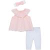 Little Me Baby Girls’ 3-Piece Tunic, Pant and Headband Set, 3-24 Months(White/Pink)