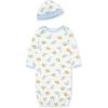 Little Me Clothes for Baby Boys’ 2-Piece Nightgown and Cap Set 100% Cotton with Elastic Bottom, Baby Essentials, 0-3 Months(Ivory Multi)