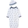 Little Me Clothes for Baby Boys’ 2-Piece Nightgown and Cap Set 100% Cotton with Elastic Bottom, Baby Essentials, 0-3 Months(White Print Puppy)