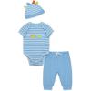 Little Me Clothes for Baby Boys’ Bodysuit, Pant and Hat Set, 3 Months – 12 Months(Blue Dinos)
