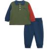 Little Me Clothes for Baby Boys’ Long Sleeve Polo Shirt and Pant Sets, 12 Months – 4T(Green/Blue)