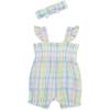 Little Me Clothes for Baby Girls’ 100% Cotton Woven Bubble Romper and Headband Set, 3 to 12 Months(Multicolored)