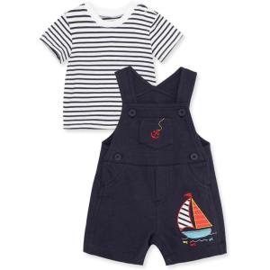 Little Me Baby Boy Shortall Set – 2-Piece, Tee Shirt and Overall Shorts, Cute and Comfy Outfits(Navy Blue Stripe)