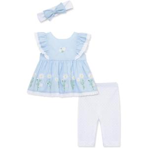 Little Me Baby Girls’ 3-Piece Tunic, Pant and Headband Set, 3-24 Months(Blue Daisy)