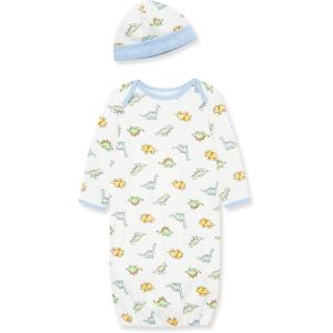 Little Me Clothes for Baby Boys’ 2-Piece Nightgown and Cap Set 100% Cotton with Elastic Bottom, Baby Essentials, 0-3 Months(Ivory Multi)
