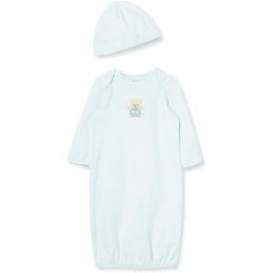 Little Me Clothes for Baby Boys’ 2-Piece Nightgown and Cap Set 100% Cotton with Elastic Bottom, Baby Essentials, 0-3 Months(Light Blue)
