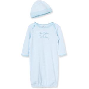 Little Me Clothes for Baby Boys’ 2-Piece Nightgown and Cap Set 100% Cotton with Elastic Bottom, Baby Essentials, 0-3 Months(Thank Heaven)
