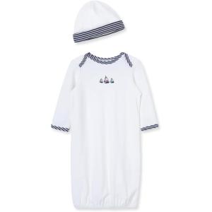 Little Me Clothes for Baby Boys’ 2-Piece Nightgown and Cap Set 100% Cotton with Elastic Bottom, Baby Essentials, 0-3 Months(White)