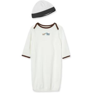 Little Me Clothes for Baby Boys’ 2-Piece Nightgown and Cap Set 100% Cotton with Elastic Bottom, Baby Essentials, 0-3 Months(White Print Puppies)