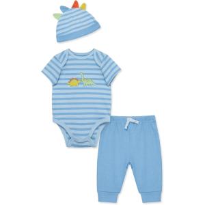 Little Me Clothes for Baby Boys’ Bodysuit, Pant and Hat Set, 3 Months – 12 Months(Blue Dinos)