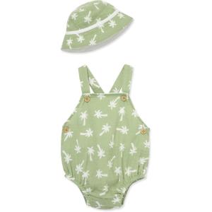 Little Me Clothes for Baby Boys’ Gauze Sunsuit and Hat Set, 3 to 12 Months(Reseda/Marshmallow)