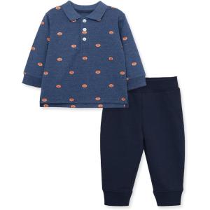 Little Me Clothes for Baby Boys’ Long Sleeve Polo Shirt and Pant Sets, 12 Months – 4T(Football Blue)