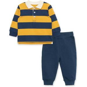 Little Me Clothes for Baby Boys’ Long Sleeve Polo Shirt and Pant Sets, 12 Months – 4T(Yellow Rugby Stripe)