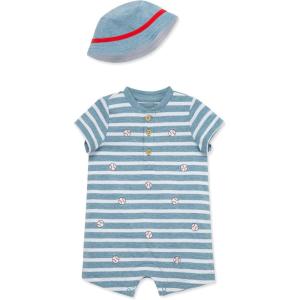Little Me Clothes for Baby Boys’ Soft Cotton Short Sleeve Romper T-Shirt and Coordinating Hat Set, 3 to 12 Months(Denim Blue)